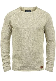Dan Herren Strickpullover Feinstrick Pullover Mit Rundhals Und Melierung, Größe:M, Farbe:Bone White (70016)