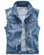 Herren Denim Westen Zerrissen Casual Ärmellos Biker Fashion Jeansweste