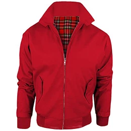 MyShoeStore Harrington-Jacke für Erwachsene, Unisex, für Damen und Herren, Vintage-Stil, Retro, 1970er-Jahre, Bomberjacke mit Schottenkaro-Innenfutter Gr. Small, rot