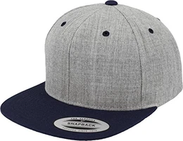 Yupoong Unisex Kappe Classic Snapback 2-Tone, zweifarbige blanko Cap mit geradem Schirm, One Size Einheitsgröße für Männer und Frauen, Farbe heather/navy