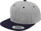 Yupoong Flexfit Unisex Kappe Classic Snapback 2-Tone, zweifarbige blanko Cap mit geradem Schirm, One Size Einheitsgröße für Männer und Frauen, Farbe heather/navy