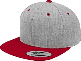 Yupoong Unisex Kappe Classic Snapback 2-Tone, zweifarbige blanko Cap mit geradem Schirm, One Size Einheitsgröße für Männer und Frauen, Farbe heather/red