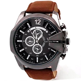 Luxus-Mann-Uhr Analog Sport-Stahl-Gehäuse Quarz Vorwahlknopf-Leder-Armbanduhr