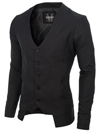 MODERNO - Langarm Business Herren Weste Sakko (MOD16130V) Schwarz EU M