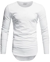 Herren Langarm Shirt Longsleeve Slim Fit T-Shirt Leicht Oversize Basic Sweatshirt (S, Weiss)