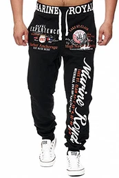 Jogginghose Herren lang Trainingshose Baumwolle Sporthose mit Bündchen Enger Beinabschluss Marine 5258 (M, Schwarz)