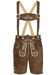 Herren Feldberg Lederhose kurz Trachtenlederhose Oktoberfest Trachtenhose Männer kurz , 50, Mittelbraun
