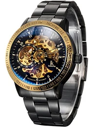 IK Automatikuhr Armbanduhr Herren Damen schwarz Edelstahl Metallarmband Skelett