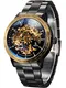 Alienwork IK Automatikuhr Armbanduhr Herren Damen schwarz Edelstahl Metallarmband Skelett