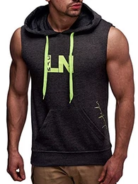 Gym Herren Fitness T-Shirt Hoodie Trainingsshirt LN06260; Größe S, Anthrazit-Gelb