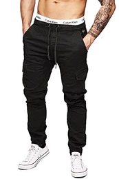 Indicode Herren Levi Cargo Cargo Hose Freizeithose Militär Army Chino Feldhose Outdoorhose Rangerhose Stoffhose, M, Schwarz