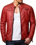 Redbridge Herren Jacke Übergangsjacke Biker Lederjacke Echtleder mit gesteppten Bereichen Rot
