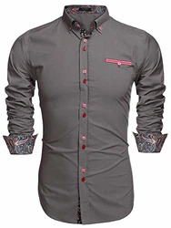 Coofandy Freizeithemd Schlankes Fit für Herren Grau