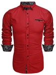 Coofandy Freizeithemd Schlankes Fit für Herren Rot