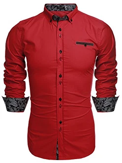 Coofandy Freizeithemd Schlankes Fit für Herren Rot Coofandy Freizeithemd Schlankes Fit für Herren Rot