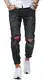Redbridge Herren Jeans Hose Denim Slim Fit Destroyed Zerrissen Verwaschen Schwarz M4098, Schwarz, 32W / 32L