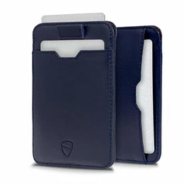 Chelsea Geldbörse mit RFID Schutz für Damen und Herren. Leder Kartenetui für Kreditkarten und Ausweise. 3 Fächer für bis zu 8 Karten (Blau)