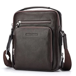 BISON DENIM Herren Echtleder Umhängetasche Retro Messenger Casual Business Handtasche Braun