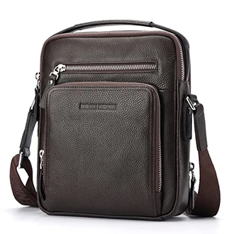 BISON DENIM Herren Echtleder Umhängetasche Retro Messenger Casual Business Handtasche Braun