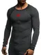Leif Nelson Gym Herren Fitness Shirt Rundhals-Ausschnitt Slim Fit Langarm Männer Trainingsshirt Top Rundkragen Sport Sweatshirt - Hoodie für Bodybuilding Training 6283 Anthrazit-Rot Medium