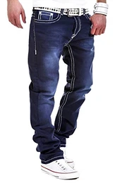 MT Styles Jeans Straight-Fit Hose RJ-133 [Dunkelblau, W32/L32]