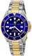 Henry Jay  Specialty Aquamaster  Herren 23K vergoldet Edelstahlarmband Professionelle Taucheruhr mit Datum