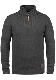 !Solid Tommy Herren Strickpullover Troyer Feinstrick Pullover Mit Stehkragen und Reißverschluss, Größe:XL, Farbe:Dark Grey Melange (8288)