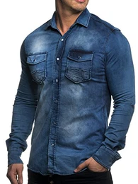 Körperbetonter Jeans Hemd 16312 Blau M