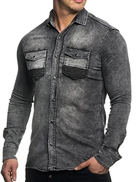 Körperbetonter Jeans Hemd 16312 Grau M