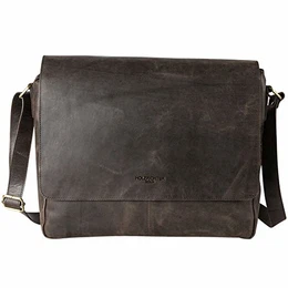 HOLZRICHTER Berlin - Premium Umhängetasche (M) aus Leder - Handgefertigte Messenger Bag im Vintage Design - Ledertasche für Herren und Damen - Dunkelbraun