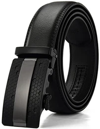 -Ledergürtel Herren Automatik Gürtel mit Automatikschließe-3,5cm Breite - Schwarz - Länge 120cm