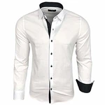 Baxboy Herren-Hemd Langarm Business Freizeit Hochzeit Bügelleicht Slim-Fit Anzug Kentkragen Hemd (B-500) Weiß/Schwarz