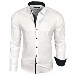 Herren-Hemd Langarm/Business Freizeit Hochzeit/Bügelleicht/Slim-Fit/Anzug Kentkragen Hemd B-500, Farbe:Weiß - Schwarz, Größen:M