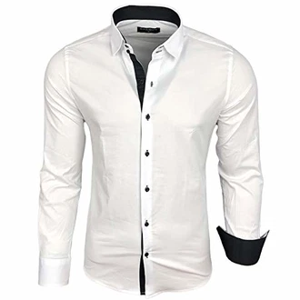 Baxboy Herren-Hemd Langarm Business Freizeit Hochzeit Bügelleicht Slim-Fit Anzug Kentkragen Hemd (B-500)