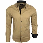 Baxboy Herren-Hemd Langarm Business Freizeit Hochzeit Bügelleicht Slim-Fit Anzug Kentkragen Hemd (B-500) Beige