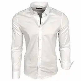 Herren-Hemd Langarm/Business Freizeit Hochzeit/Bügelleicht/Slim-Fit/Anzug Kentkragen Hemd B-500, Farbe:Weiß, Größen:M