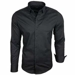 Baxboy Herren-Hemd Langarm Business Freizeit Hochzeit Bügelleicht Slim-Fit Anzug Kentkragen Hemd (B-500) Schwarz (B-500)