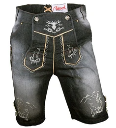 Herren Trachten Jeans Lederhose kurz Modell Platzhirsch, Farbe:Schwarz;Lederhose Größe Herren:44