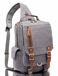 Retro Herren Brusttasche Damen Schultertaschen Vintage Canvas Freizeit Daypacks für Uni Alltag Gebrauch Reisen Wanderen, Grau-PD52