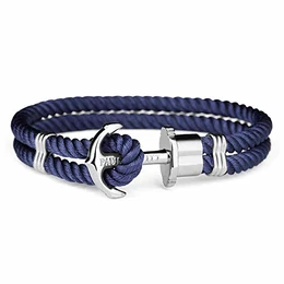 Anker Armband PHREP - Segeltau Armband in Marineblau, Armband mit Anker Schmuck aus Edelstahl (Silber) in Größe L