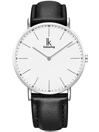 IK Armbanduhr Herren Damen Silber Lederarmband schwarz Ultra-flach