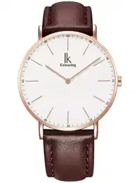 IK Armbanduhr Herren Damen Roségold Lederarmband Braun Ultra-flach