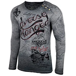 Herren Longsleeve Langarmshirt Shirt Mit Rundhalskragen mit Grandad-Ausschnitt T-Shirt Shirt 706 (M, Anthrazit)
