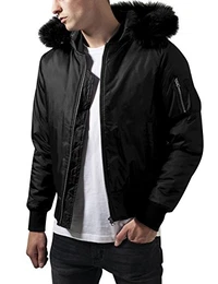 Bomber Herren - Fliegerjacke mit Kapuze und Fellkragen (abnehmbar), Schwarz (black 7), Gr. Large