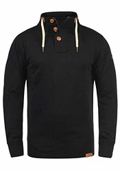 !Solid TripTroyer Herren Sweatshirt Pullover Troyer Pulli Mit Stehkragen Und Knopfverschluss Black