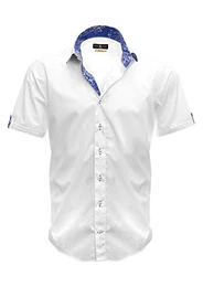 Giorgio Capone Herrenhemd, 100% Baumwolle, weiß, besonderer Kragen mit Lasche, Kurzarm, Slim & Regular Fit (M Slim)