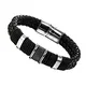 Jewow Edelstahl Schwarz Leder Herren Armband 22CM