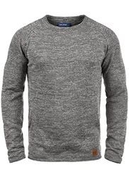 Blend BHDan Herren Strickpullover Feinstrick Pullover mit Rundhalsausschnitt Baumwollmischung Label-Patch Regular fit, Größe:L, Farbe:Pewter Mix (70817)