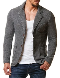 Herren Sakko Blazer Meliert Sportlich Slim Fit Schwarz Grau BR1685, Größe:M, Farbe:Grau