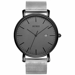 Herren Uhren Ultra Dünne Schwarze Quartz mit Datumsanzeige SM-19003-P56QQ-D1